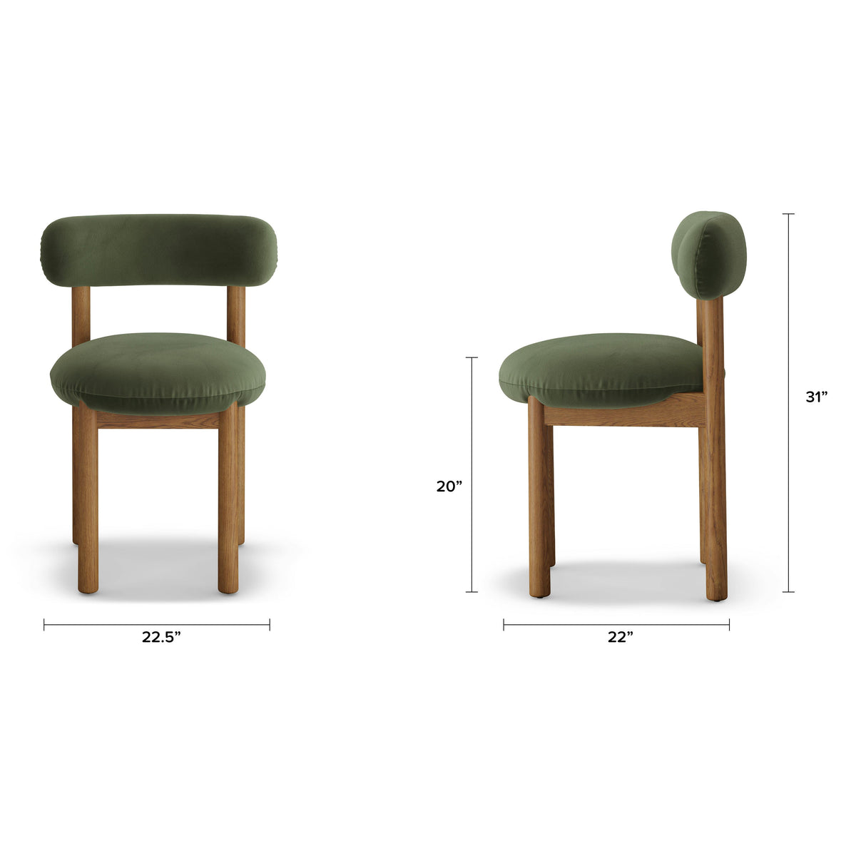 Munk Velvet Dining Chair - Smoked Oak and Hale Fir Green