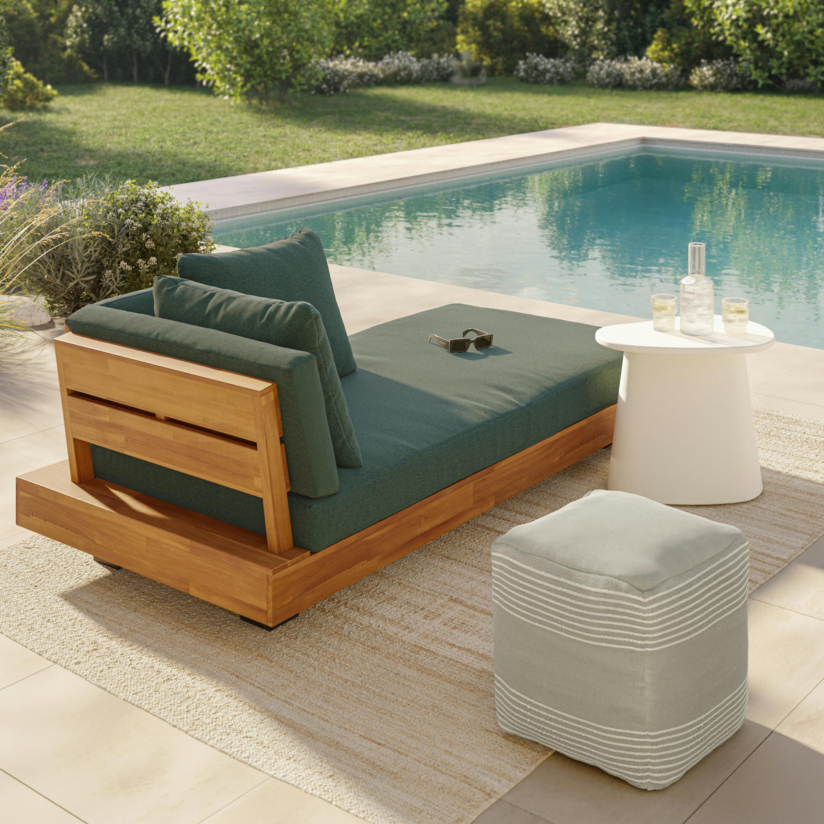 Mika 16" Indoor/Outdoor Pouf - Ridge Taupe