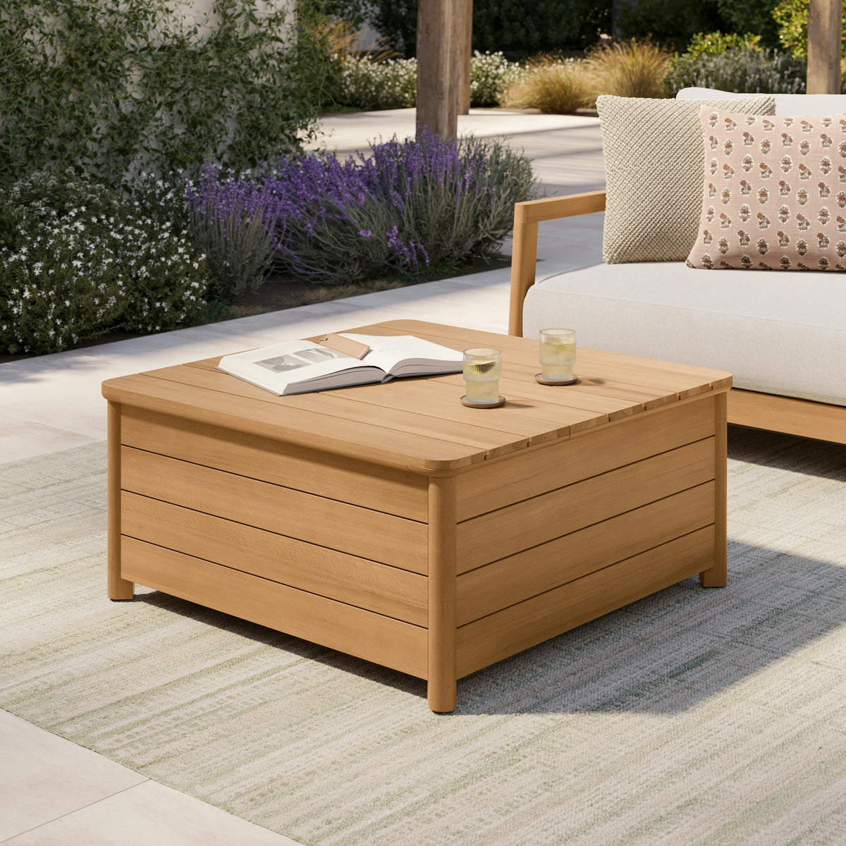 Elise 34.75" Outdoor Storage Coffee Table - Light Eucalyptus