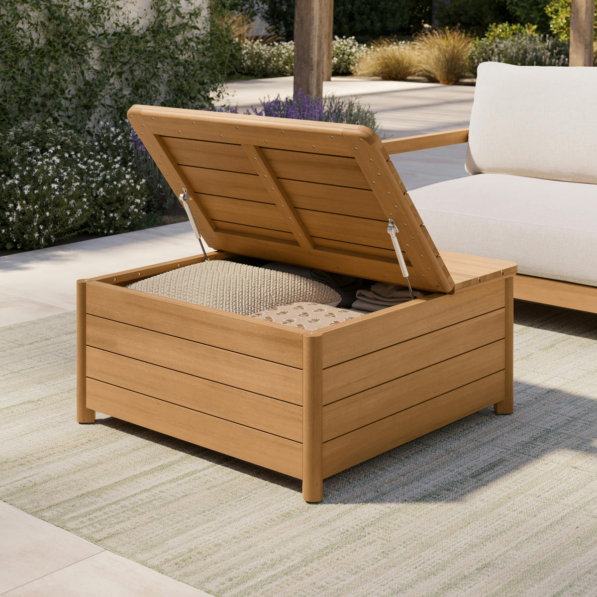 Elise 34.75" Outdoor Storage Coffee Table - Light Eucalyptus