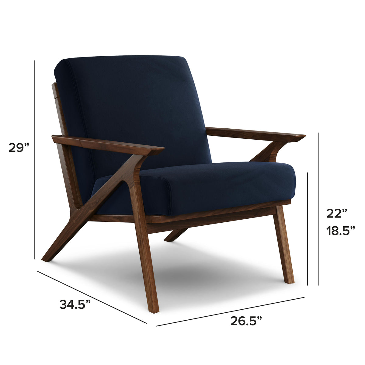 Otio 26" Velvet Lounge Chair - Walnut and Hale Ink