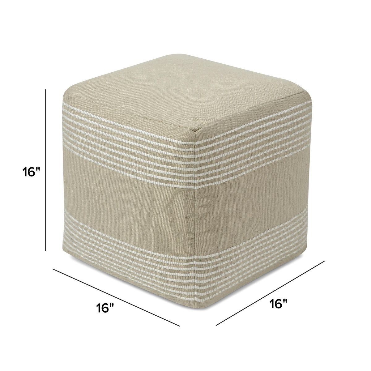 Mika 16" Indoor/Outdoor Pouf - Ridge Taupe