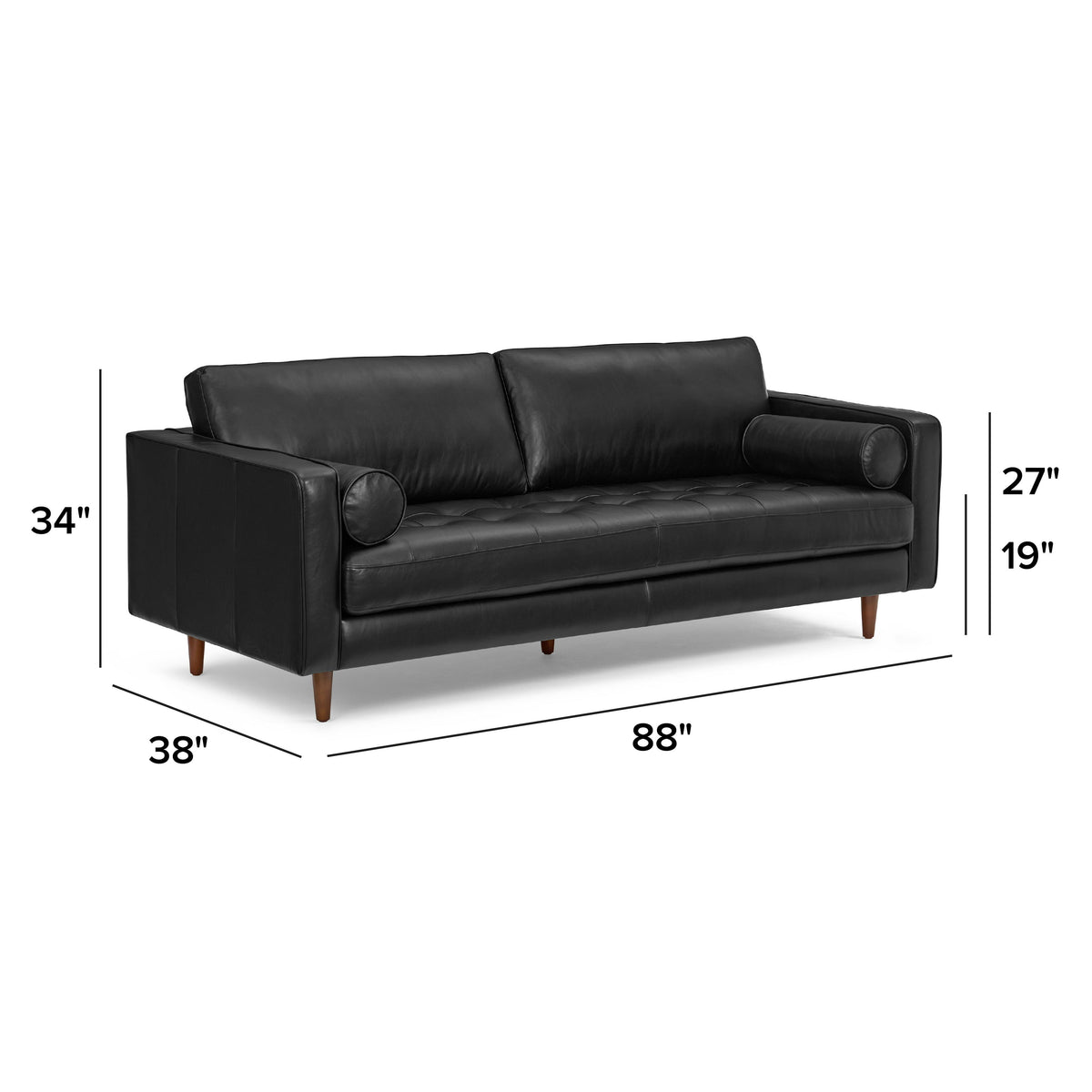Sven 88" Tufted Leather Sofa - Oxford Black