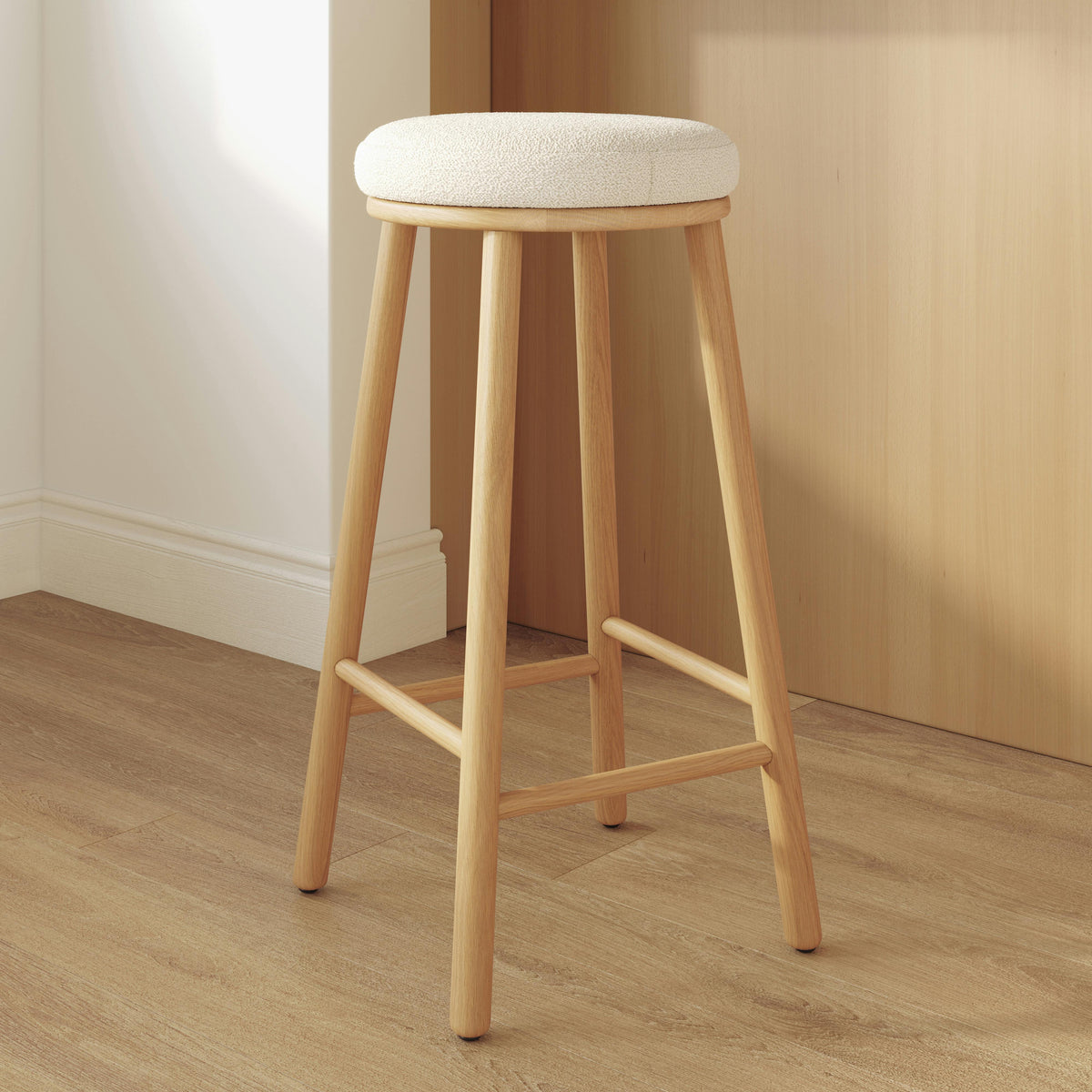 Nurmi Counter Stool - White Oak and Ivory Wool Bouclé