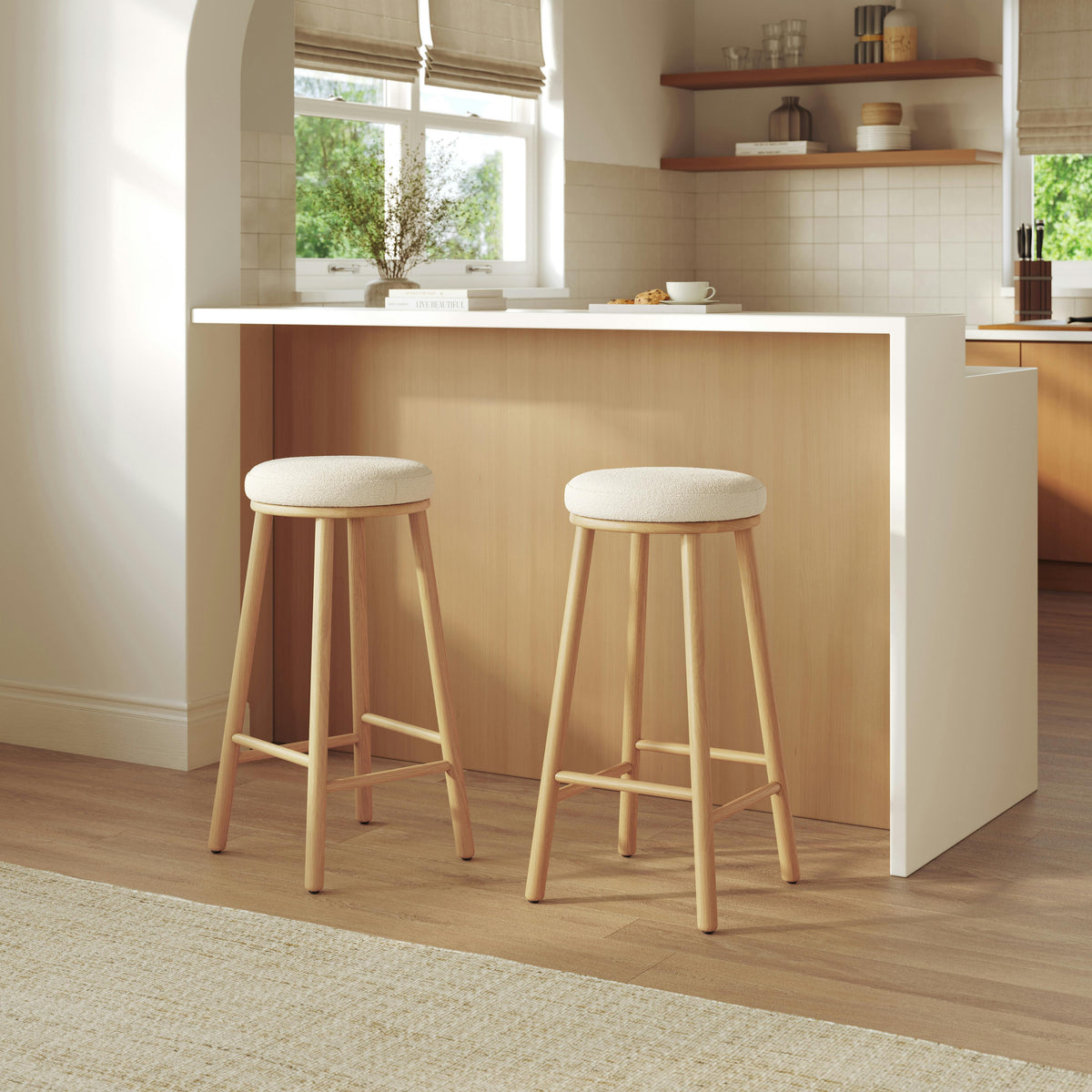 Nurmi Counter Stool - White Oak and Ivory Wool Bouclé